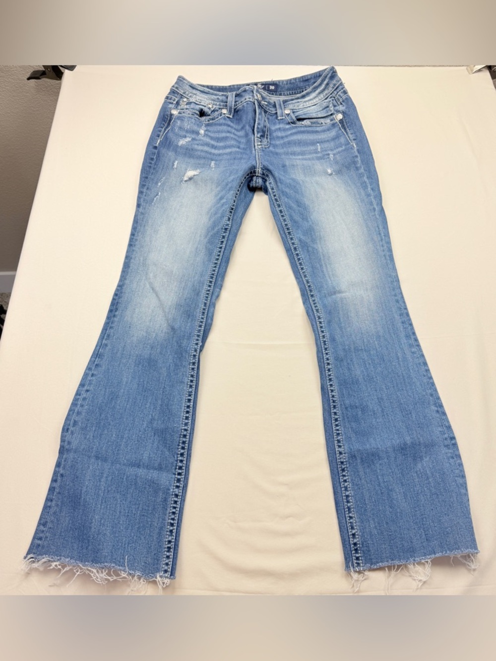 Miss Me Light Blue Flared Jeans with Distressed Details